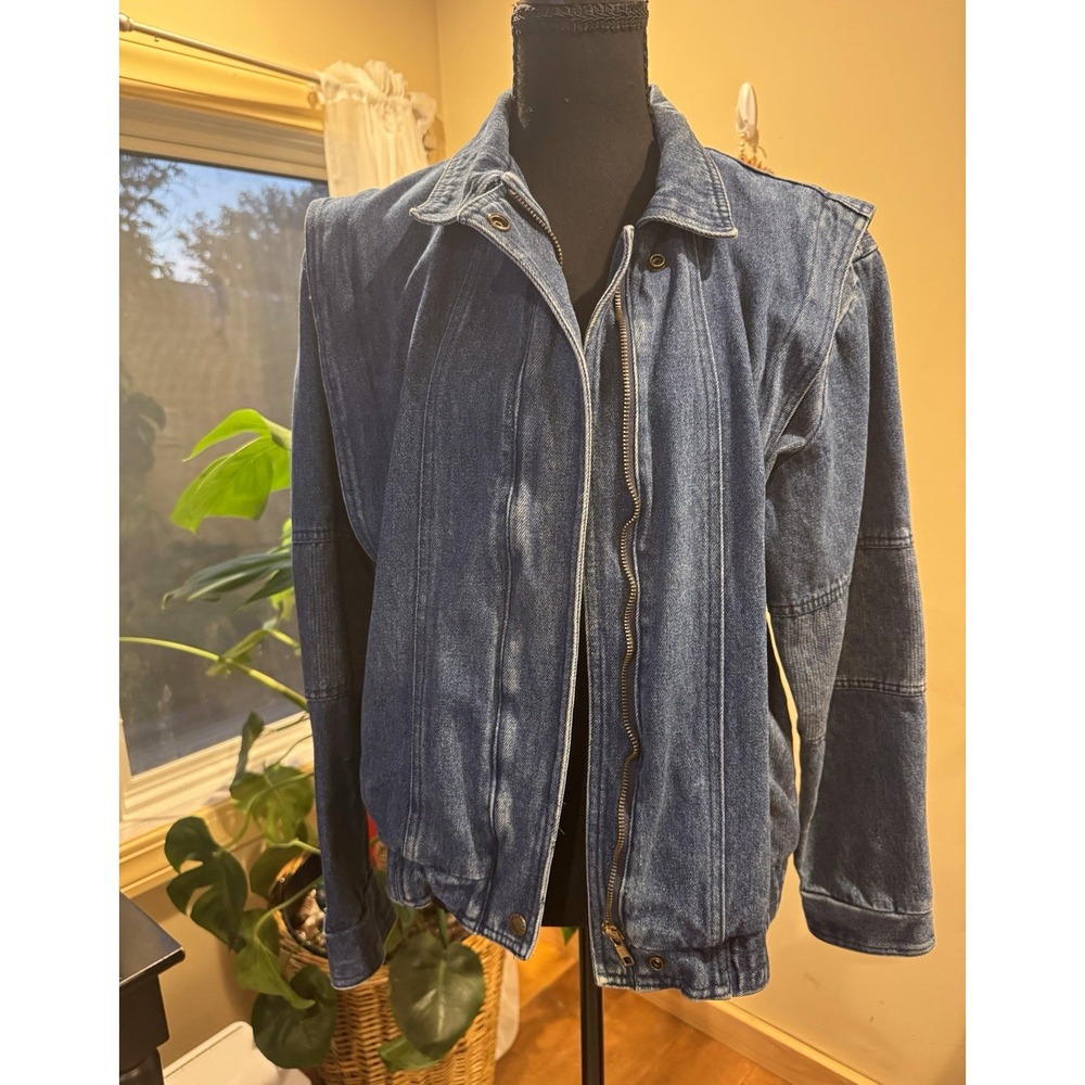 Vintage Denim Weathered Blues Collared Full Zip Jacket Women Blue Long Sleeve M